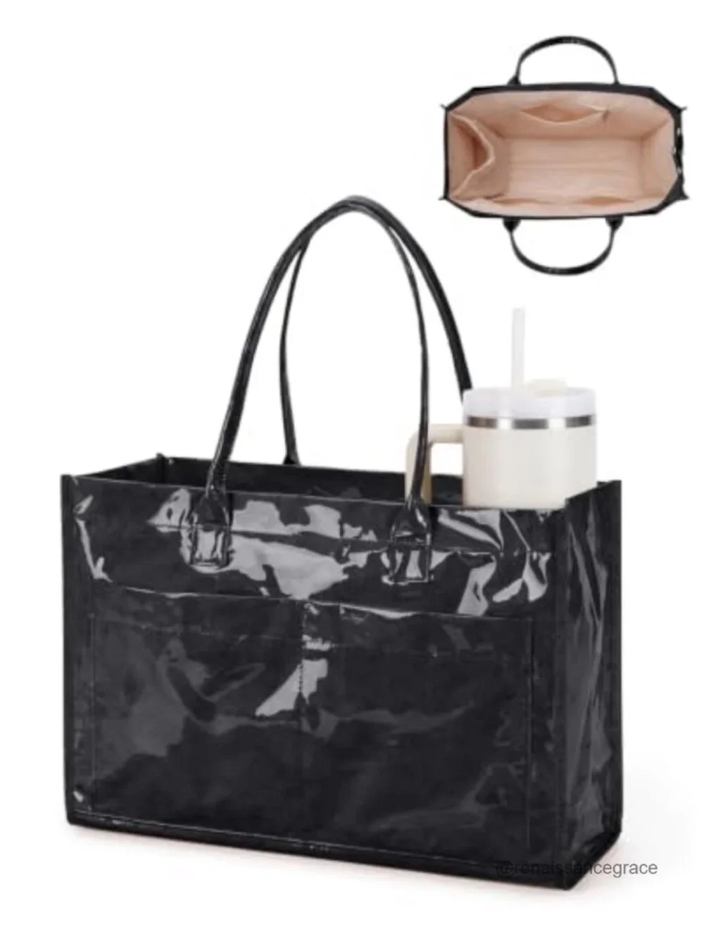 Waterproof Vinyl Tote Bag Top Handle Multi Pocket Work Travel